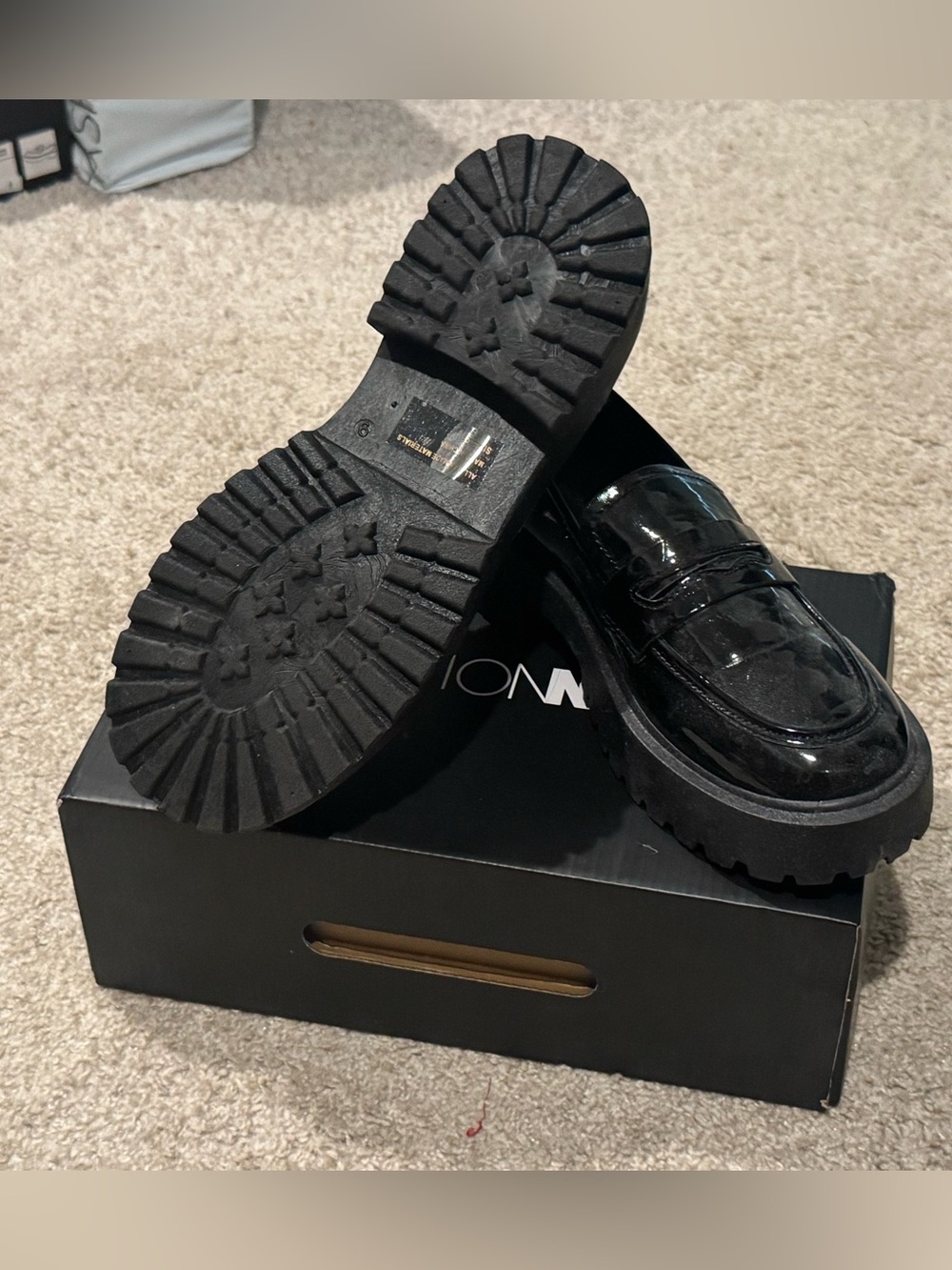 Black Patent Lug Sole Loafers
